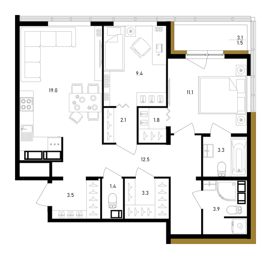 2-комнатная квартира 72.82 м², 10/10 эт., ЖК «Белый Остров»